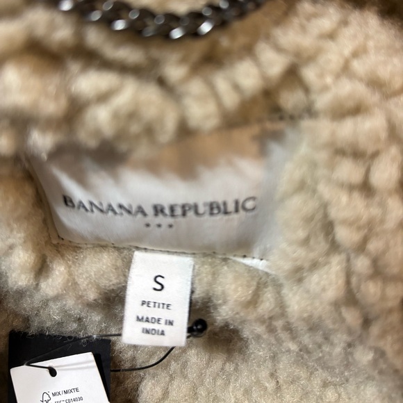 NWT Banana Republic Women FAUX SHEARLING VEGAN LEATHER BOMBER JACKET size PS - Picture 4 of 8